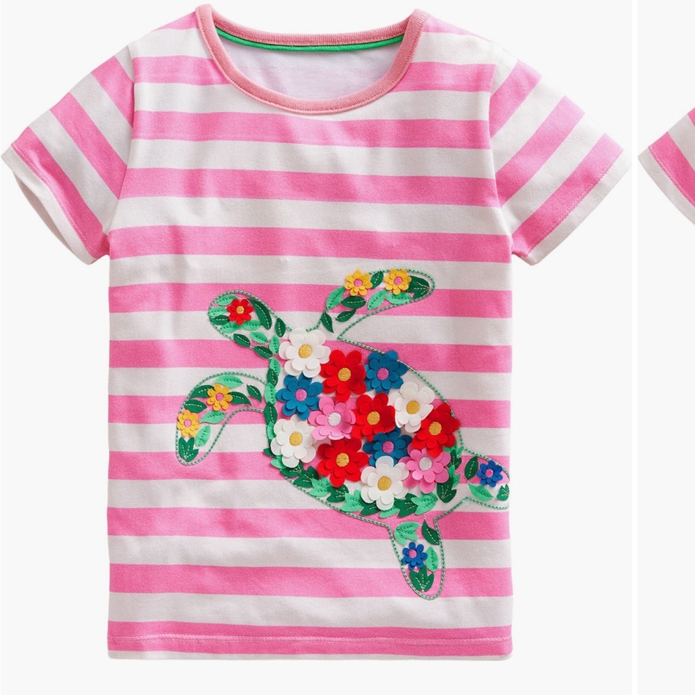Mini Boden Kids' Stripe Turtle Appliqué Cotton Graphic T-Shirt, 7-8.